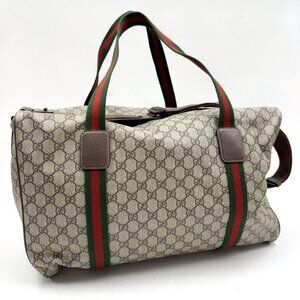 Gucci Large Duffle Boston Bag GG Supreme Beige Brown